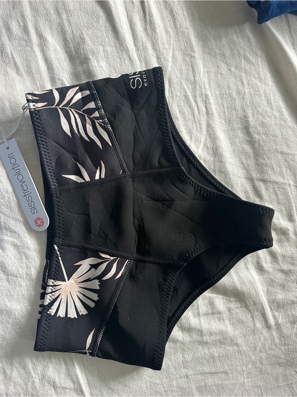 SISSTRevolution Black Bikini Bottom with Cream Floral Panels BNWT